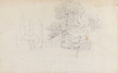 Studie av träd och en liten byggnad på Merton Place av Thomas Baxter