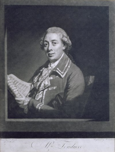 Porträtt av Giusto Ferdinando Tenducci (ca 1735-90), italiensk castrato, graverad av William Dickinson (1746-1823), 1782 av Thomas Beach
