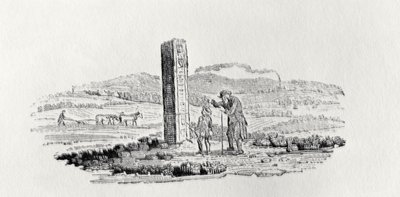 Man and a Boy vid ett monument från "History of British Birds and Quadrupeds" av Thomas Bewick