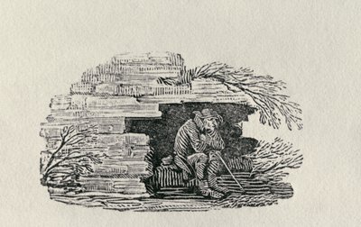 Sittande man som skyddar "History of British Birds and Quadrupeds" (gravyr) av Thomas Bewick