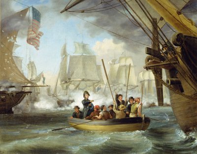 Commodore Perry vid slaget vid Lake Erie (olja på duk) av Thomas Birch