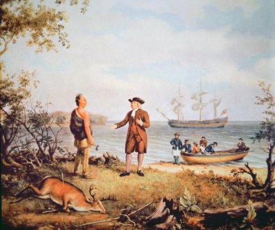 William Penn anländer till Amerika för första gången och möter en indian 1682 (olja på duk) av Thomas Birch