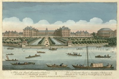 En vy av Royal Hospital i Chelsea och Rotundan i Ranelagh Gardens, pub. av Robert Sayer, 1751 av Thomas Bowles