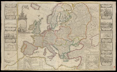 Ny Europakarta upprättad efter de noggrannaste observationerna som meddelats till Royal Society i London och Paris, ca 1720 (teknisk ritning) av Thomas Bowles