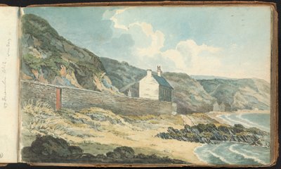 Album med landskaps- och figurteckningar: Hus på en stenig strandlinje av Thomas Bradshaw