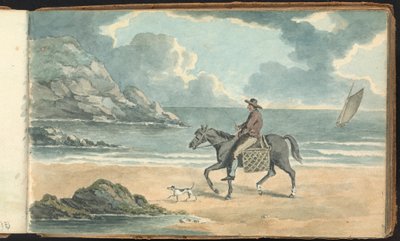 Album med landskaps- och figurstudier: Man Riding a Horse on the Beach av Thomas Bradshaw