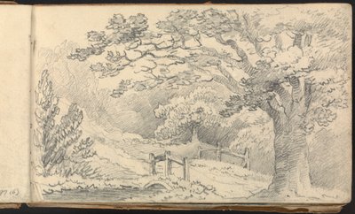 Album av landskaps- och figurstudier: Landsbygdslandskap med en bro av Thomas Bradshaw