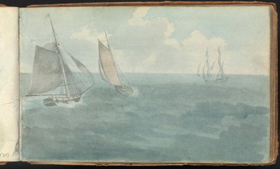 Album med landskaps- och figurstudier: Three Ships at Sea av Thomas Bradshaw
