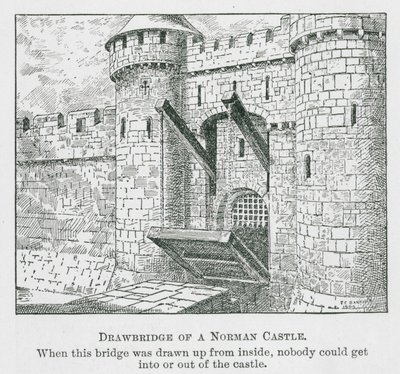 Dragbro till ett normandiskt slott (litografi) av Thomas Charles Barfield