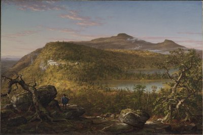 Utsikt över de två sjöarna och Mountain House, Catskillbergen, morgon av Thomas Cole