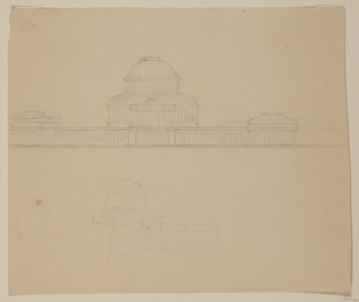 Upphöjning av Ohio State House, c.1838 (grafitpenna på beige vävt papper) av Thomas Cole