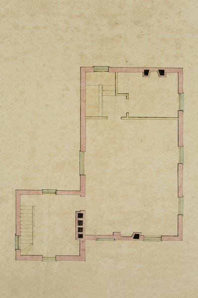Planritning för andra våningen i den föreslagna villan i Catskill av Thomas Cole