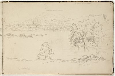 Hoosick eller Saddle Mountain and Lake nära Pittsfield, ca 1832 (grafitpenna på benvitt vävt papper) (se även 3525969) av Thomas Cole