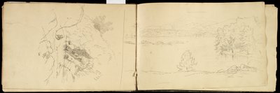 Hoosick eller Saddle Mountain and Lake nära Pittsfield, ca 1832 (grafitpenna på benvitt vävt papper) (se även 3514873) av Thomas Cole