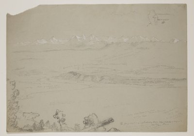 Lake Yverdon eller Neuchatel från Hill Chaumont, Schweiz, 1841 (penna förhöjd med gouache på papper) av Thomas Cole