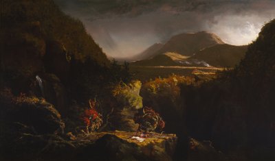 Landskap med figurer: En scen ur "Den siste mohikanen" av Thomas Cole