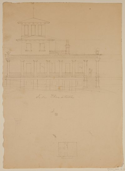 Sidohöjd av föreslagen villa vid Catskill av Thomas Cole