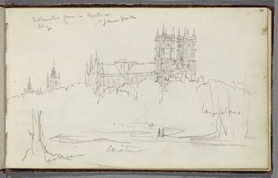 Westminster Abbey from the North, St. James Park, ca 1830 (penna på papper) av Thomas Cole
