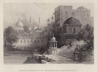 Baoli och resterna av Jehanghirs palats, Delhi (färg litho) av Thomas Colman (after) Dibdin