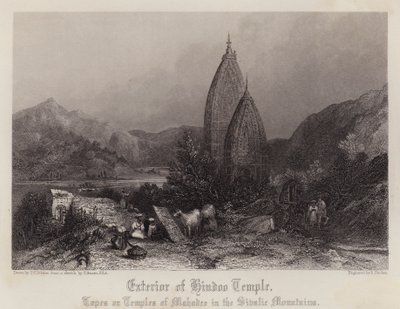 Exteriör av Hindoo Temple (färg litho) av Thomas Colman (after) Dibdin