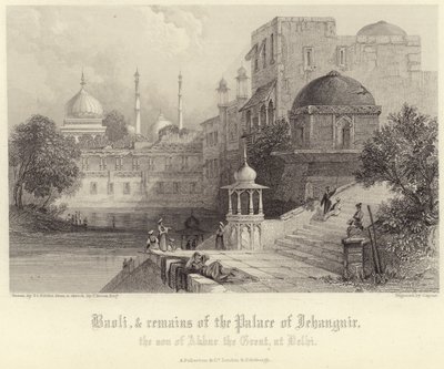 Baoli och resterna av Palace of Jehanguir av Thomas Colman Dibdin
