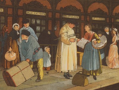 På väg från Caen till Paris: en järnvägsstation (färg litho) av Thomas Crane