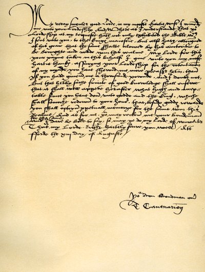 Brev från Thomas Cranmer till Thomas Cromwell, Ford, 13 augusti 1537 av Thomas Cranmer