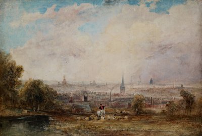 En avlägsen utsikt över Birmingham, 1825-1830. av Thomas Creswick