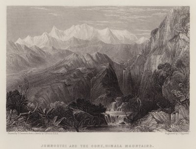 Jumnoutri och konen, Himalabergen (färg litho) av Thomas Creswick