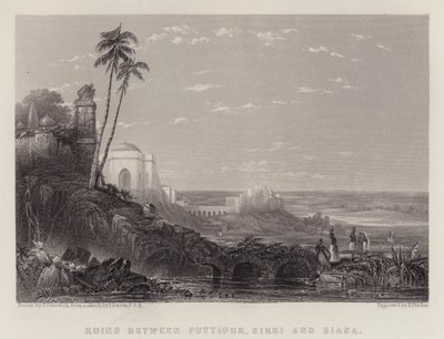 Ruiner mellan Futtipur, Sikri och Biana (färg litho) av Thomas Creswick