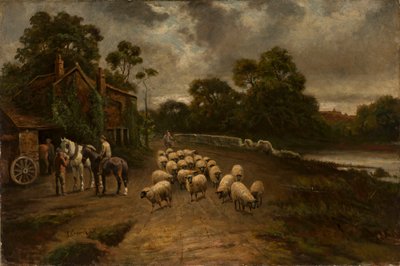 Genrebild med en fårflock av Thomas Creswick