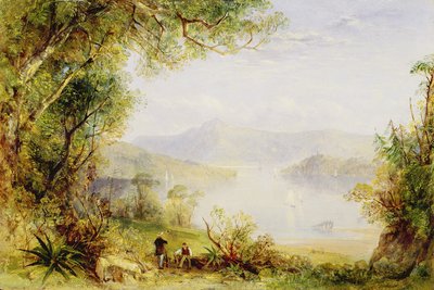 Utsikt över Hudsonfloden, ca 1840-45 (olja på panel) av Thomas Creswick