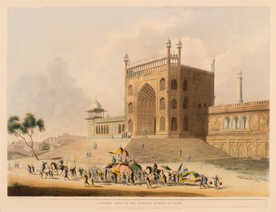Östra porten till Jummah-moskén, Delhi av Thomas Daniell