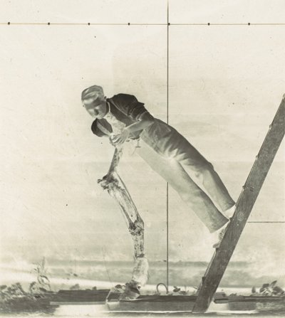 Man på en stege med dissekerad hästben, 1880-talet. av Thomas Eakins