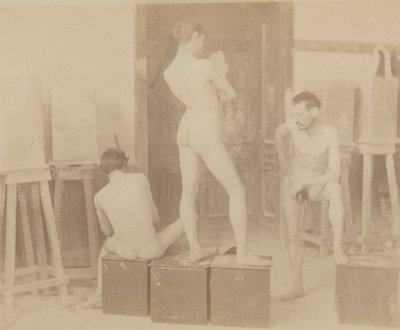 [Tre nakenmodeller i målarateljé] av Thomas Eakins