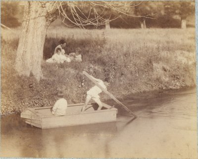 Två pojkar leker vid bäcken, 4 juli 1883 av Thomas Eakins