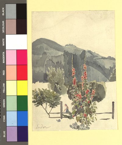 Studie (Landschaft mit Pappelrosen) av Thomas Ender