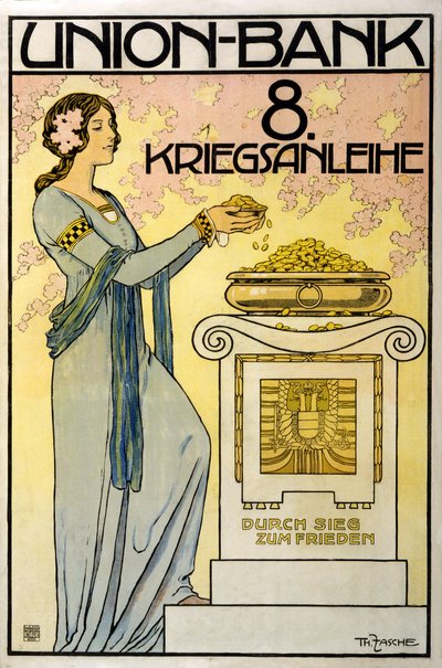 Österrikisk insamlingskampanj Union-Bank, 8:e krigslånet; genom seger till fred, pub. 1918 av Thomas Fasche