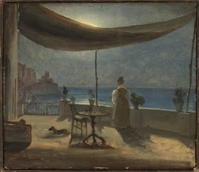 A Terrace in Amalfi in Moonlight, c.1834 (olja på papper monterad ombord) av Thomas Fearnley