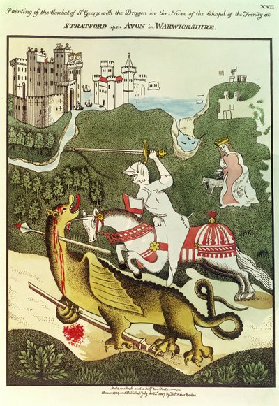 St. George and the Dragon, efter en originalmålning i Treenighetens kapell i Stratford Upon Avon, Warwickshire, 1804 av Thomas Fisher Hoxton