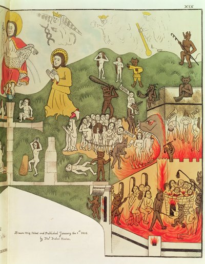 The Last Judgement, efter en originalmålning i Chapel of the Trinity i Stratford Upon Avon, Warwickshire av Thomas Fisher Hoxton