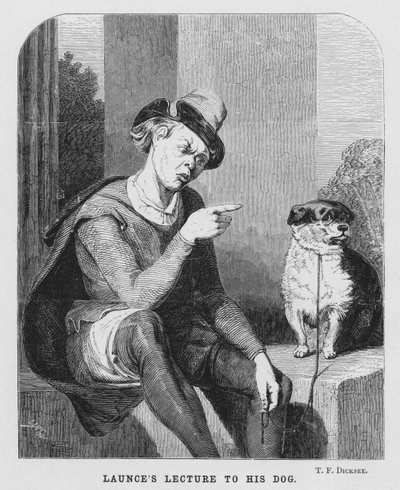 Launces föreläsning för sin hund, två herrar från Verona (gravyr) av Thomas Francis (after) Dicksee