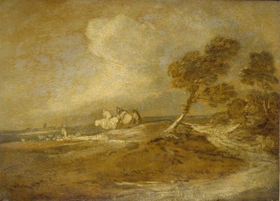 Ett landskap med ryttare (olja på papper) av Thomas Gainsborough