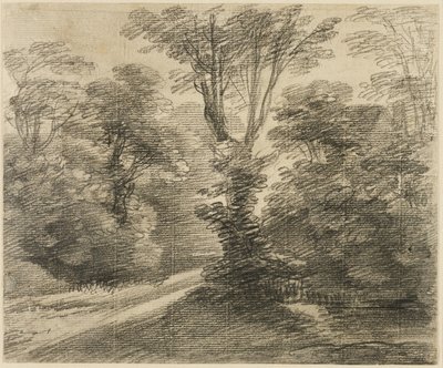 En solbelyst väg genom en skog av Thomas Gainsborough