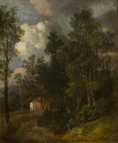 Ett skogslandskap med figurer vid ett hus, c.1752 av Thomas Gainsborough