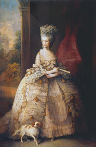 Charlotte av Mecklenburg-Strelitz, drottning av Storbritannien, maka till kung Georg III (målning på duk) av Thomas Gainsborough