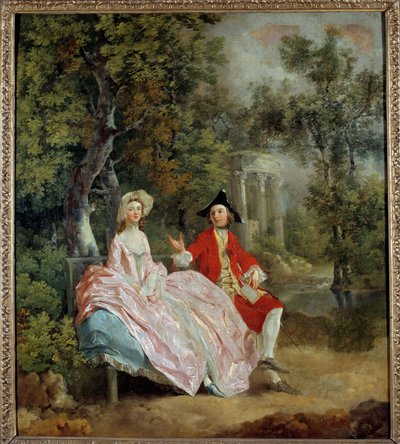 Samtal i en park: Thomas Gainsborough och hans fru Margaret Målning av Thomas Gainsborough (1727-1788) 1746 Sön. 0,73 x 0,68 m - Samtal i en park: Thomas Gainsborough och hans brud, Margaret. Målning av Thomas Gainsborough (1727-1788) av Thomas Gainsborough