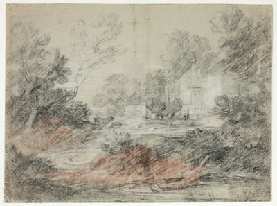 Landskap med byggnader vid en bäck av Thomas Gainsborough