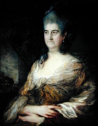 Porträtt av en dam, sägs vara Elizabeth Chudleigh (1720-88) (olja på panel) av Thomas Gainsborough
