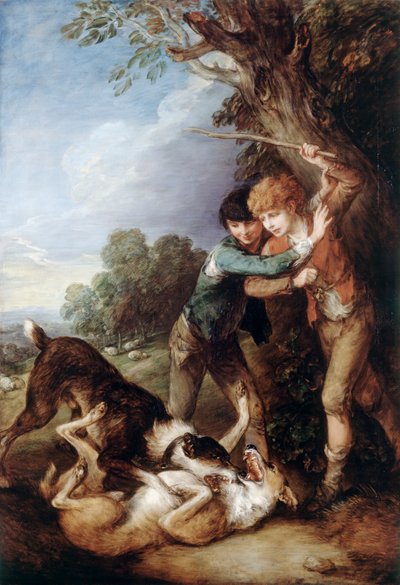 Två herdepojkar med hundar som slåss (olja på duk) av Thomas Gainsborough